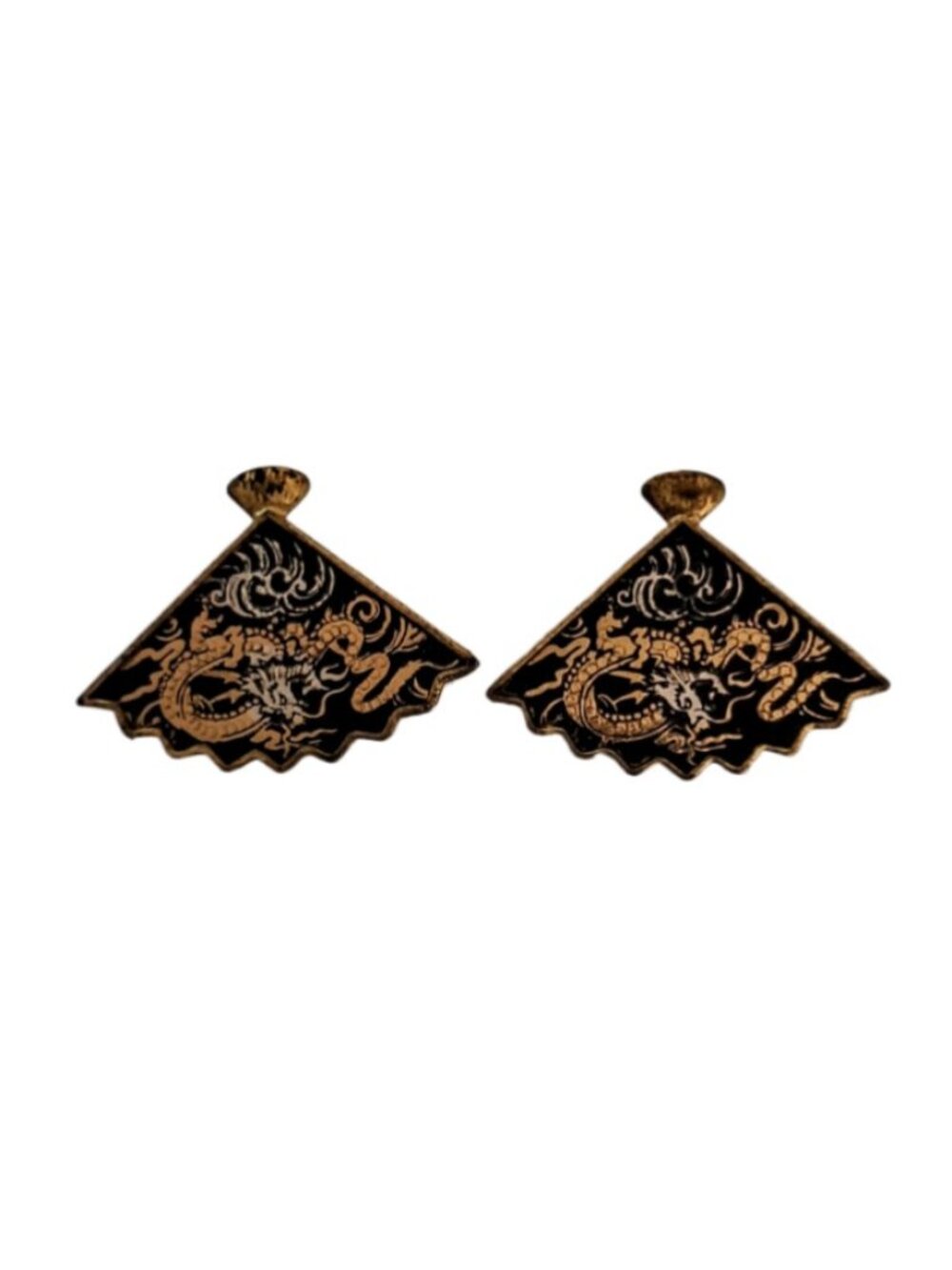 Vintage Japanese Damascene Dragon Fan Earrings Read